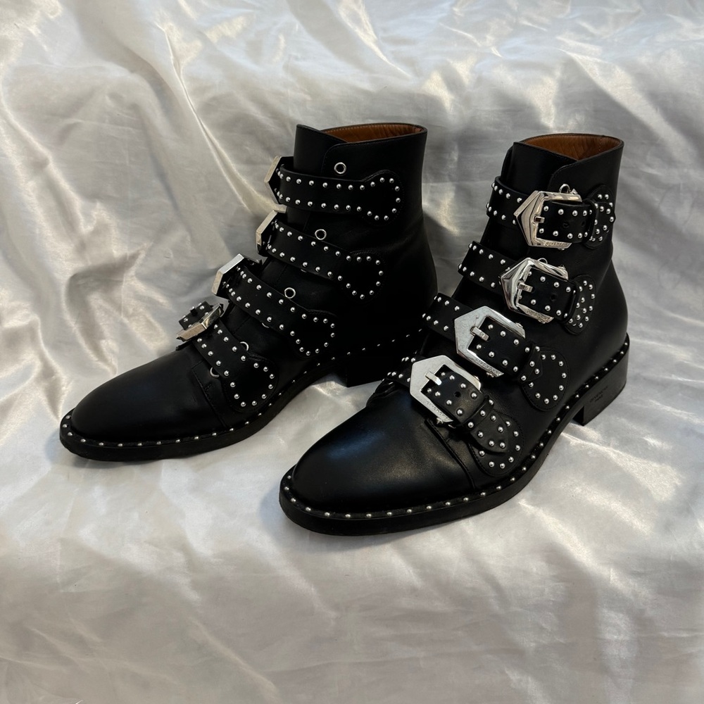 Givenchy black leather studded buckle ankle boots